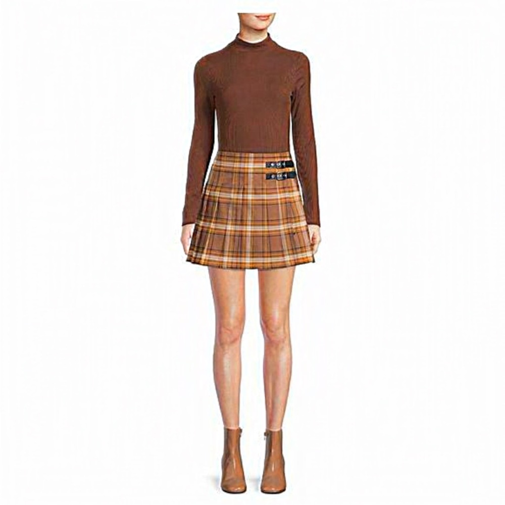 Nwt Nobo pleated skirt women’s Tennis‎ mini brown skater juniors side Zipper - Picture 6 of 6